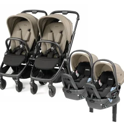 Peg Perego City Loop Twin Stroller + Primo Viaggio Lounge Travel System Bundle - Black / Vanilla Blend / Vanilla Blend