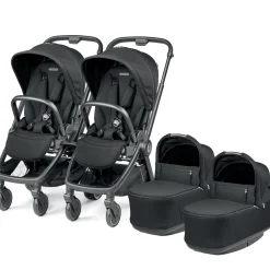 Peg Perego City Loop Twin Stroller + Pop Up Bassinet With Stand Bundle - Black / True Black / True Black