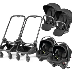 Peg Perego City Loop Twin Stroller + Primo Viaggio Urban Mobility Travel System Bundle - Black / True Black / True Black