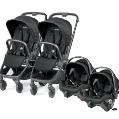 Peg Perego City Loop Twin Stroller + Primo Viaggio Urban Mobility Travel System Bundle - Black / True Black / True Black