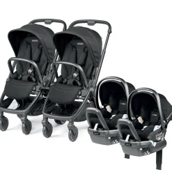 Peg Perego City Loop Twin Stroller + Primo Viaggio Lounge Travel System Bundle - Black / True Black / True Black