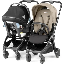 Peg Perego City Loop Twin Stroller + Primo Viaggio Lounge Travel System Bundle - Black / True Black / True Black
