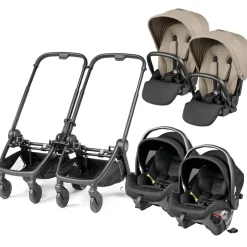 Peg Perego City Loop Twin Stroller + Primo Viaggio Urban Mobility Travel System Bundle - Black / Vanilla Blend / True Black