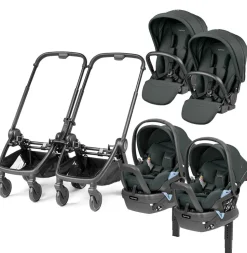 Peg Perego City Loop Twin Stroller + Primo Viaggio Lounge Travel System Bundle - Black / Metal / Metal
