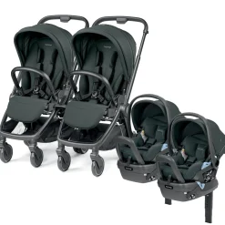 Peg Perego City Loop Twin Stroller + Primo Viaggio Lounge Travel System Bundle - Black / Metal / Metal