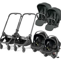 Peg Perego City Loop Twin Stroller + Primo Viaggio Urban Mobility Travel System Bundle - Black / Metal / True Black