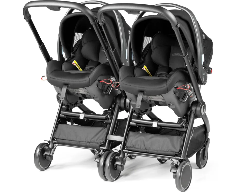 Peg Perego City Loop Twin Stroller + Primo Viaggio Urban Mobility Travel System Bundle - Black / Metal / True Black