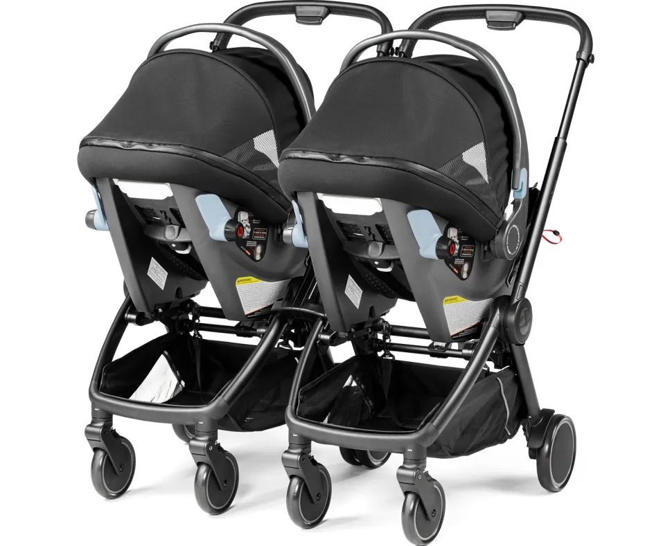Peg Perego City Loop Twin Stroller + Primo Viaggio Urban Mobility Travel System Bundle - Black / Metal / True Black
