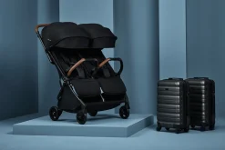 Silver Cross Jet Lightweight Double Stroller + Travel Bag Bundle - Black