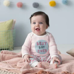 Skip Hop Long Sleeve Bodysuit & Pant Set, Best Day Ever - Pink Feather (9 Months)