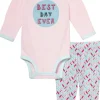 Skip Hop Long Sleeve Bodysuit & Pant Set, Best Day Ever - Pink Feather (Newborn)