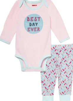 Skip Hop Long Sleeve Bodysuit & Pant Set, Best Day Ever - Pink Feather (Newborn)