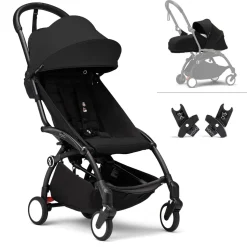 Stokke YOYO3 Ultra Compact Complete 0+/6+ Stroller + Car Seat Adapter (One Box) - Black / Black