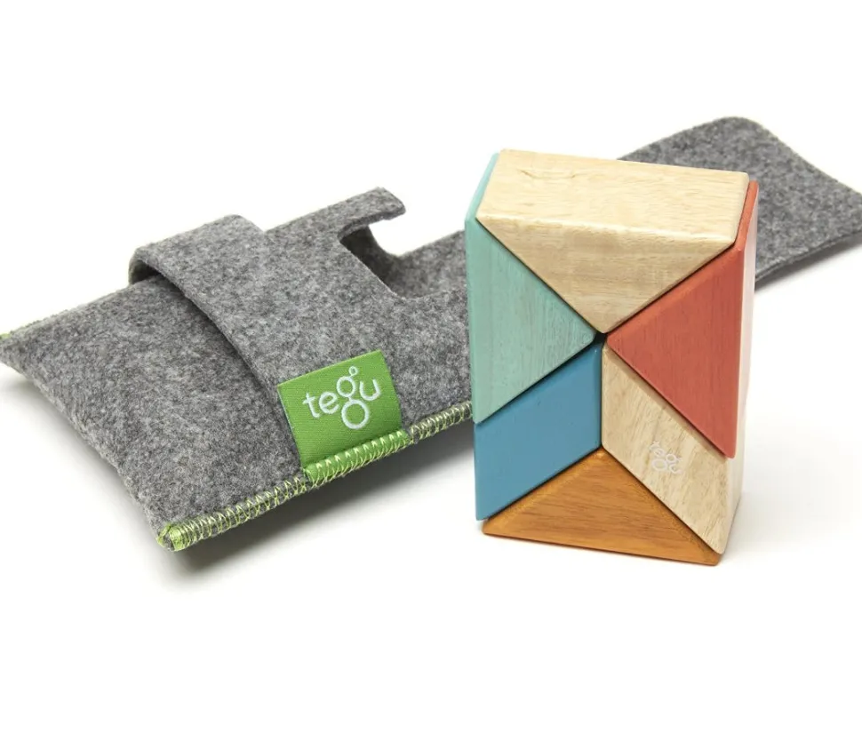 Tegu Pocket Pouch Prism 6 Piece Magnetic Blocks - Sunset