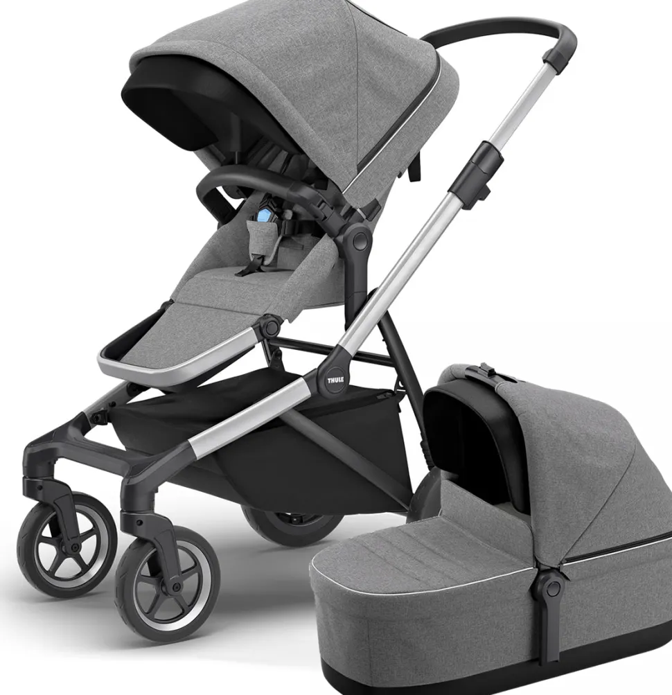 Thule Sleek Single-to-Double Stroller & Bassinet - Grey Melange