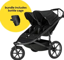 Thule Urban Glide 3 Double Jogging Stroller + Bottle Cage Bundle - Black