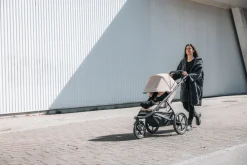 Thule Urban Glide 3 Single Jogging Stroller + Cup Holder + Bassinet Bundle - Tinted Taupe (Brixy Exclusive)