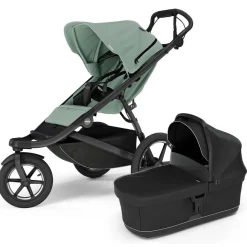 Thule Urban Glide 3 Single Jogging Stroller + Bassinet Bundle - Mist Green / Black
