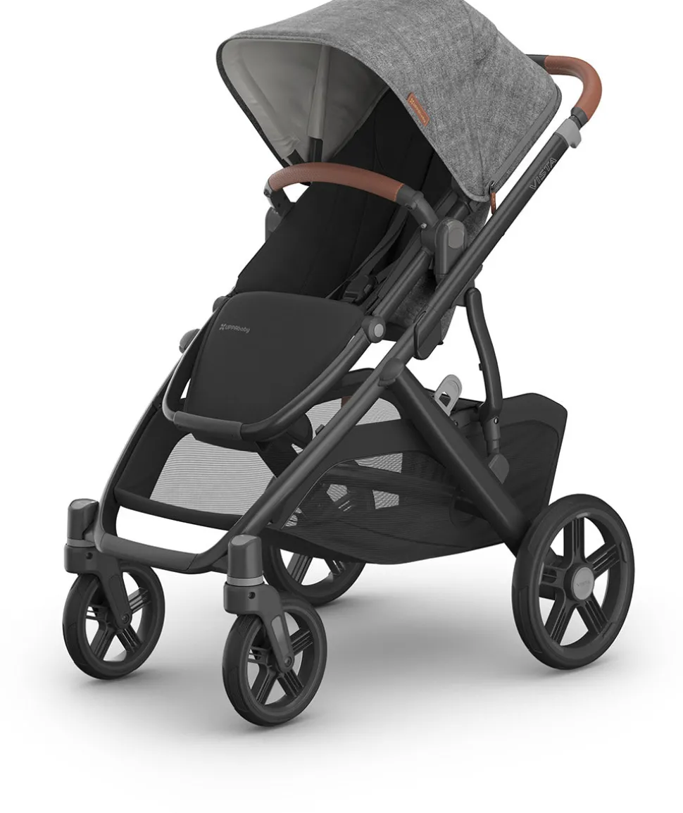 UPPAbaby Vista V3 Single-to-Double Stroller - Greyson (Charcoal Melange / Carbon Frame / Saddle Leather)