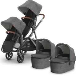 UPPAbaby Vista V3 Twin Stroller with RumbleSeat V3 + Bassinet Bundle - Greyson
