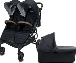 Valco Trend Duo Side by Side Double Stroller + Bassinet Bundle 2025 Black / Black