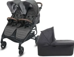 Valco Trend Duo Side by Side Double Stroller + Bassinet Bundle 2025 Charcoal / Charcoal