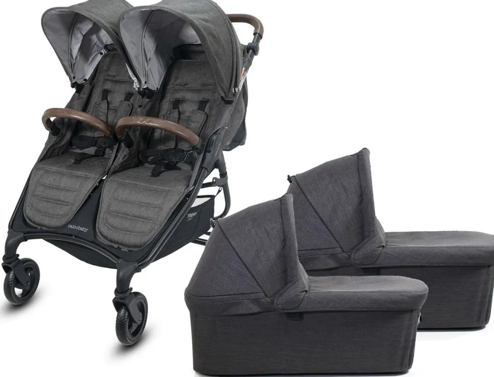 Valco Trend Duo Twin Side by Side Double Stroller + Bassinet 2025 Charcoal / Charcoal