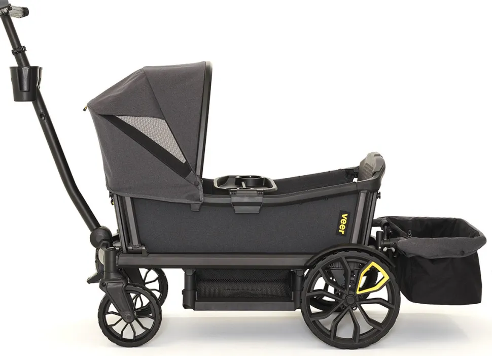 Veer All-Terrain Cruiser XL (4 Seater) Stroller Wagon + Canopy + Basket Bundle - Grey