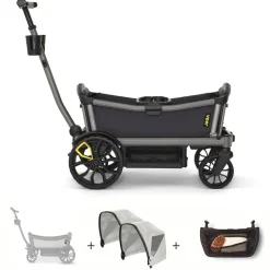 Veer Cruiser City (2 Seater) Stroller Wagon + Sidewall Kit + 2 Canopy + Basket Bundle - Savannah White