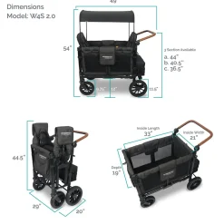 WonderFold W4 Luxe Multifunctional Quad (4 Seater) Stroller Wagon - Volcanic Black