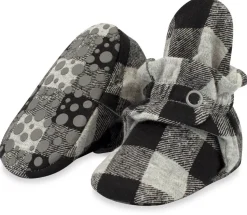 Zutano Organic Cotton Gripper Baby Bootie - Buffalo Check, 12m